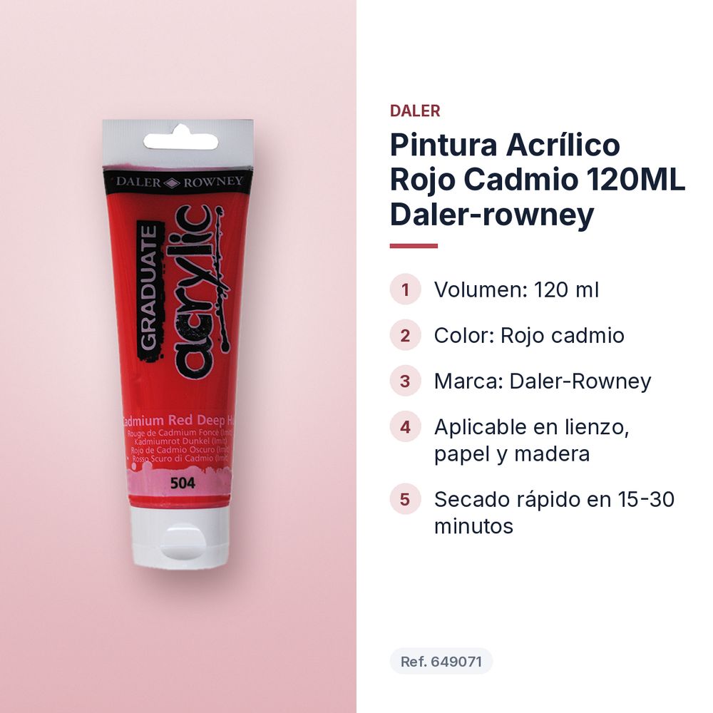 PINTURA ACRÍLICO ROJO CADMIO 120ML DALER-ROWNEY  - características principales