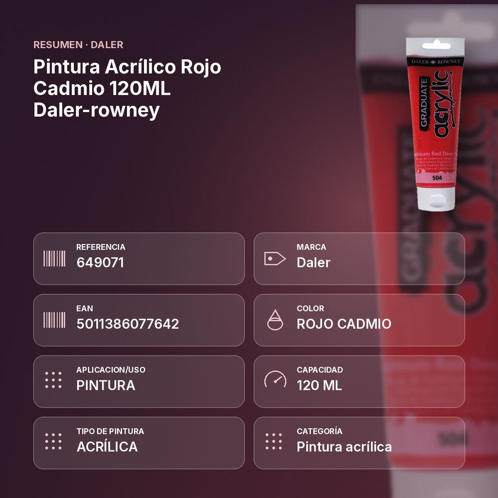 PINTURA ACRÍLICO ROJO CADMIO 120ML DALER-ROWNEY  - resumen de atributos