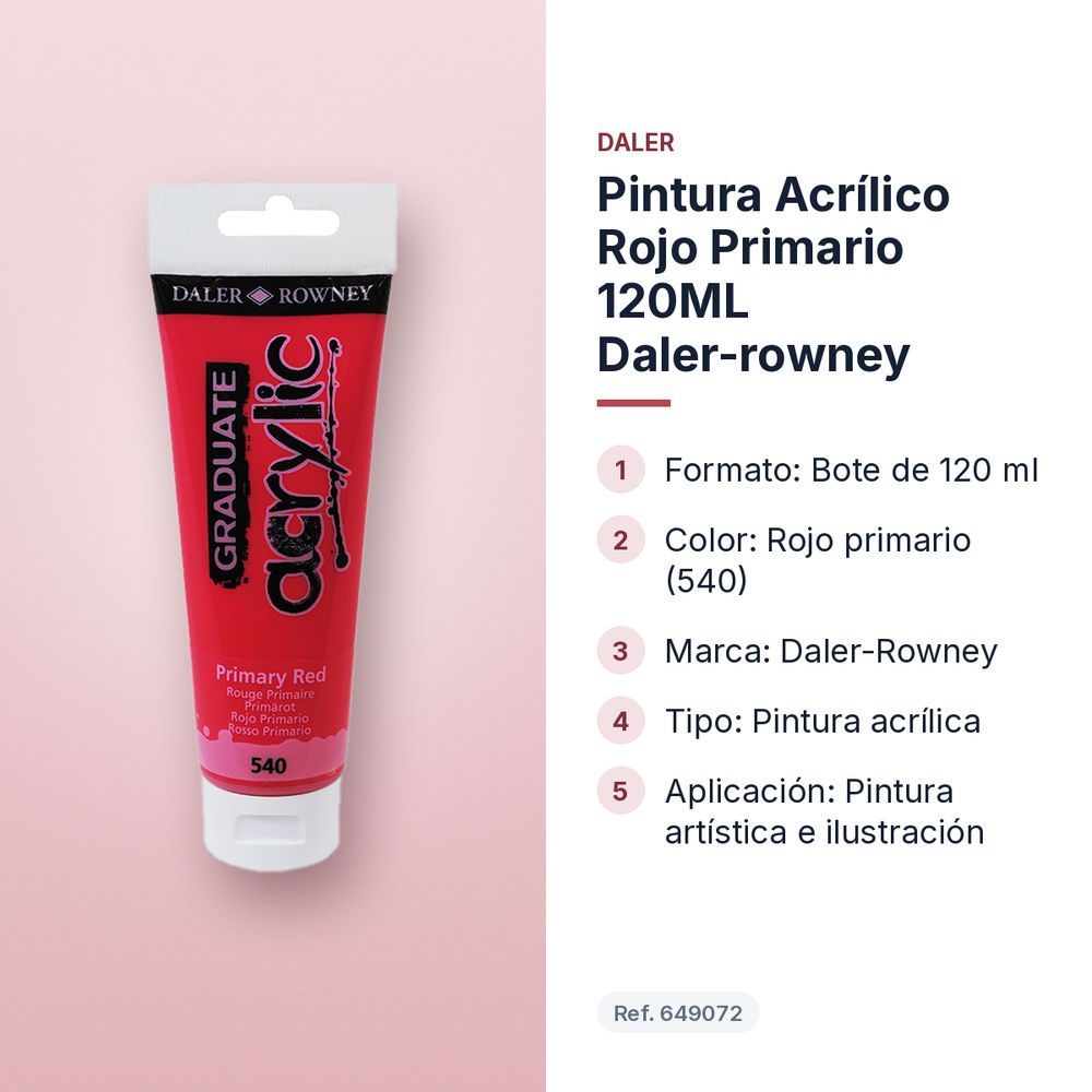 PINTURA ACRÍLICO ROJO PRIMARIO 120ML DALER-ROWNEY  - características principales