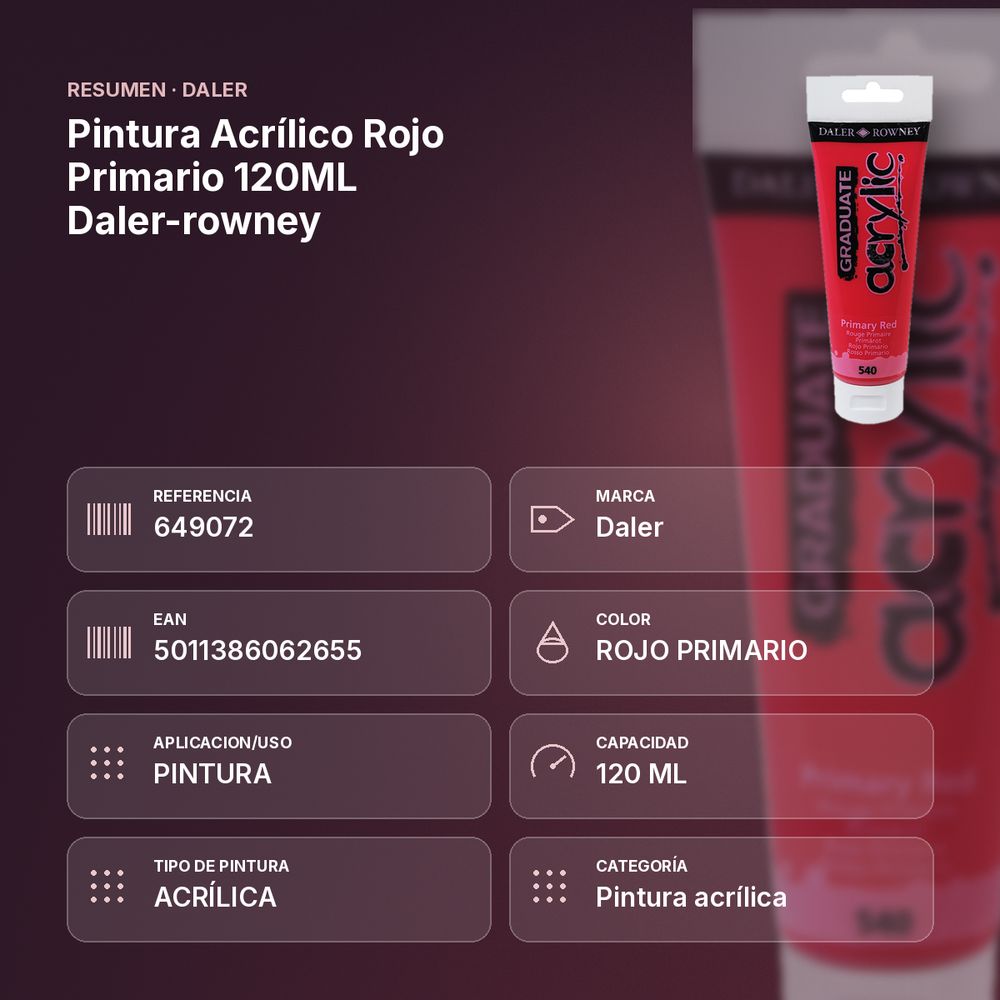 PINTURA ACRÍLICO ROJO PRIMARIO 120ML DALER-ROWNEY  - resumen de atributos