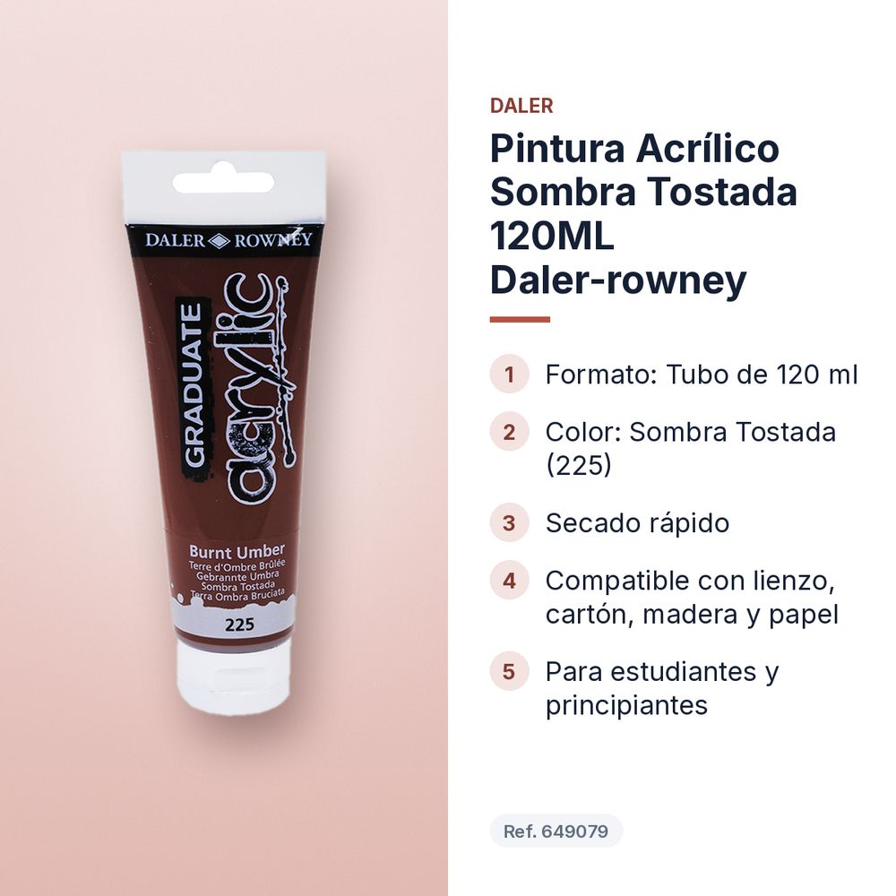 PINTURA ACRÍLICO SOMBRA TOSTADA 120ML DALER-ROWNEY  - características principales