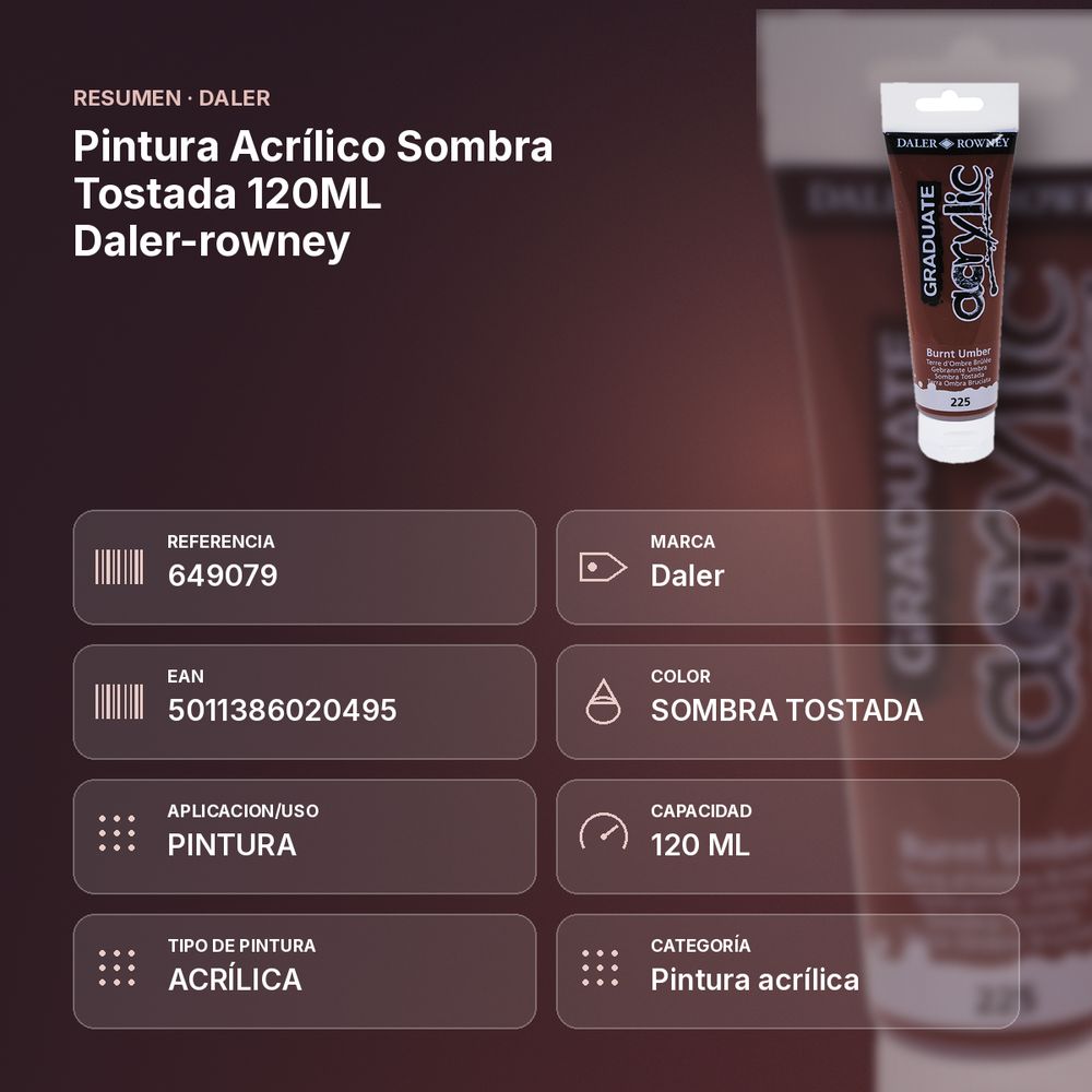 PINTURA ACRÍLICO SOMBRA TOSTADA 120ML DALER-ROWNEY  - resumen de atributos