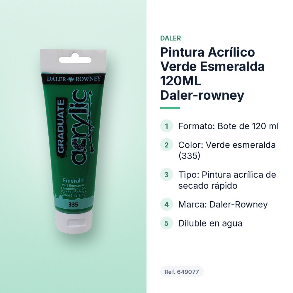 PINTURA ACRÍLICO VERDE ESMERALDA 120ML DALER-ROWNEY  - características principales