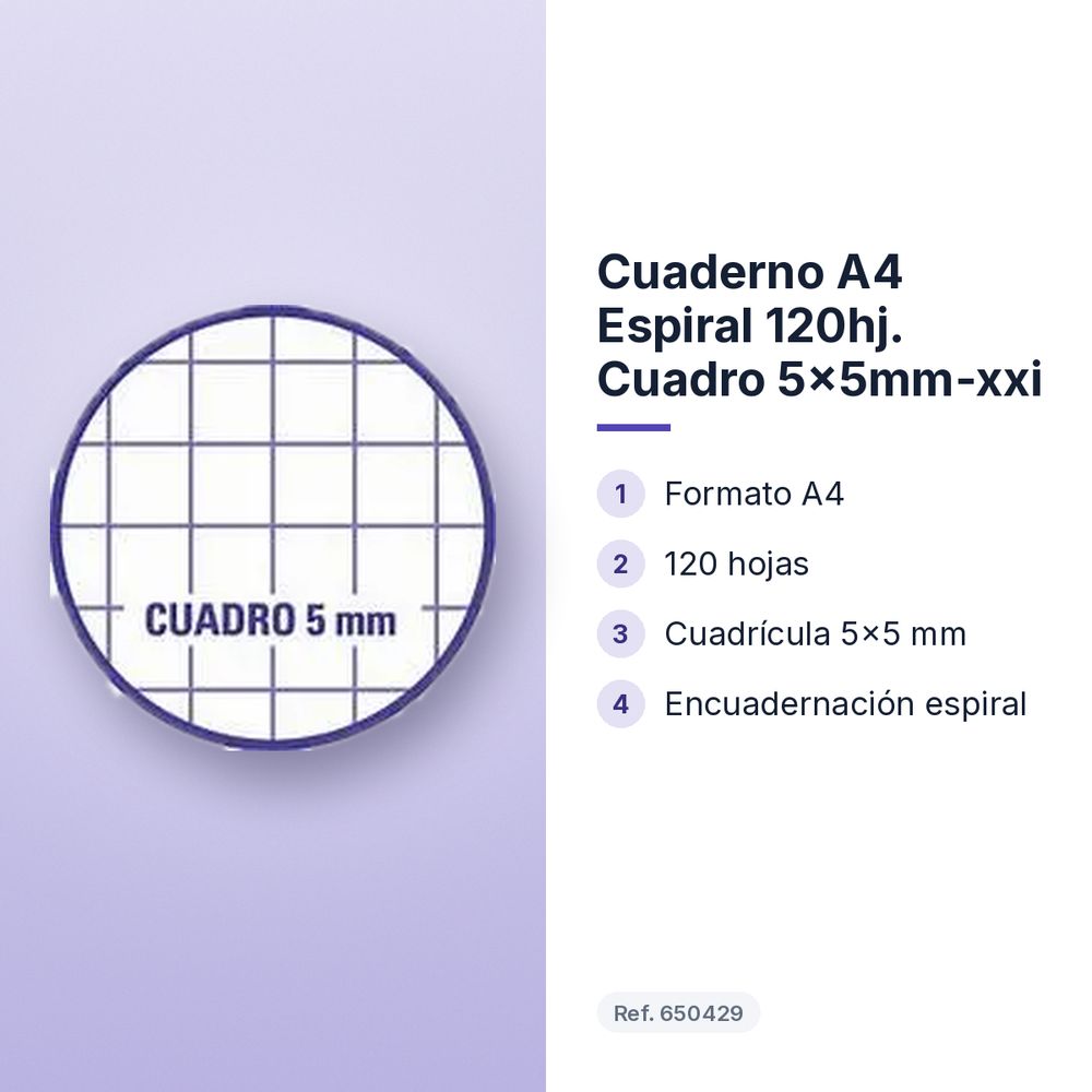 CUADERNO A4 ESPIRAL 120HJ. CUADRO 5X5MM-XXI - características principales