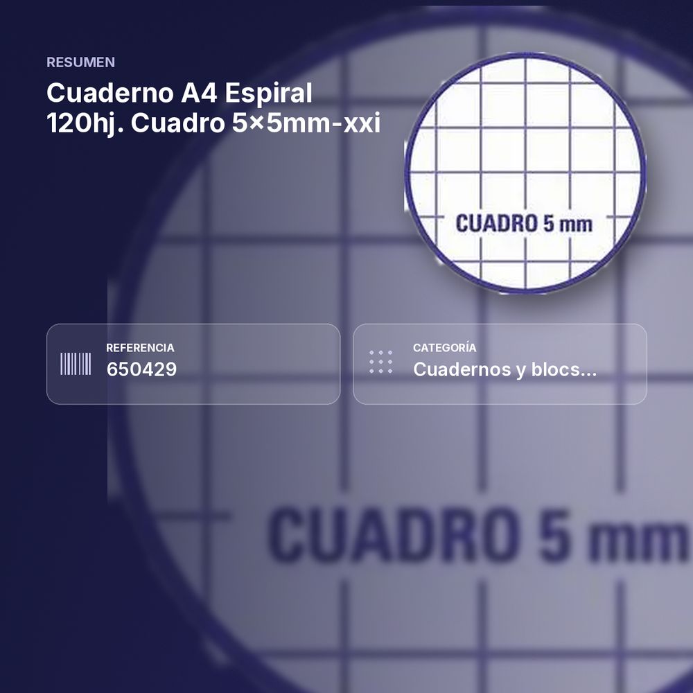 CUADERNO A4 ESPIRAL 120HJ. CUADRO 5X5MM-XXI - resumen de atributos