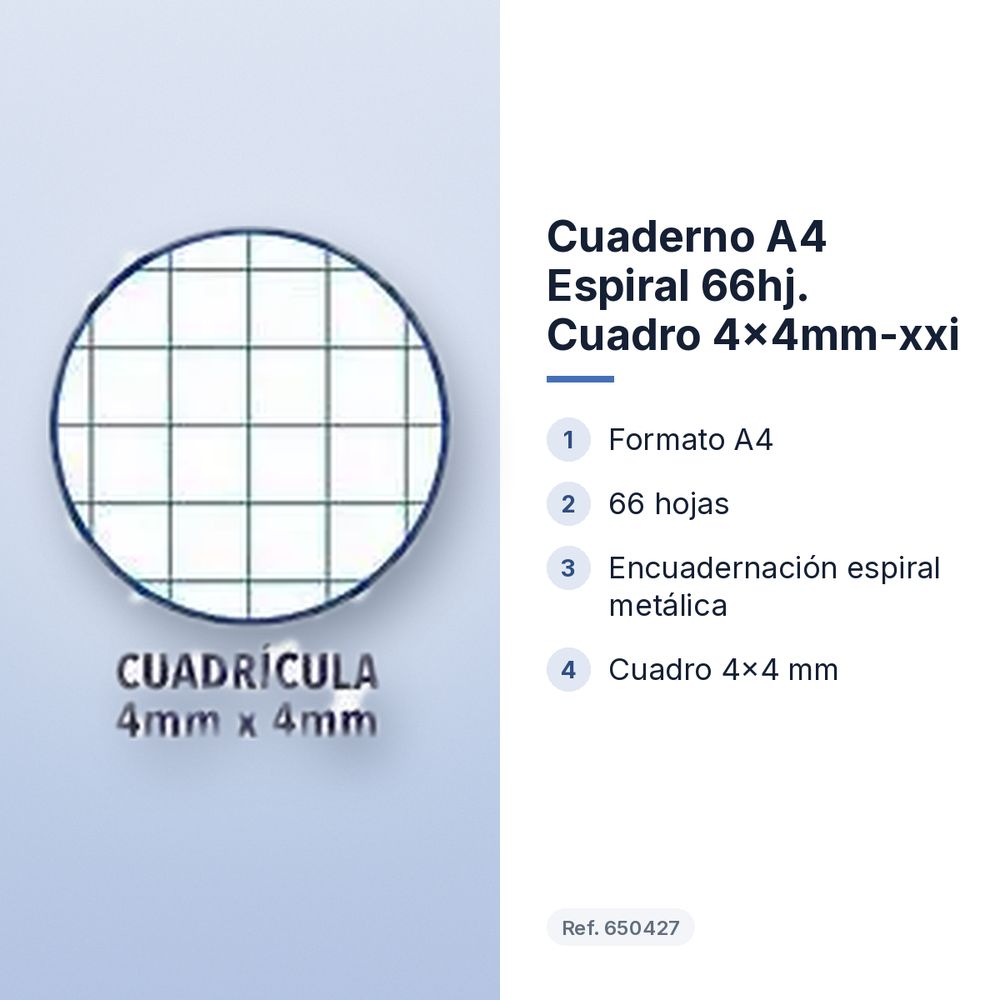 CUADERNO A4 ESPIRAL 66HJ. CUADRO 4X4MM-XXI - características principales