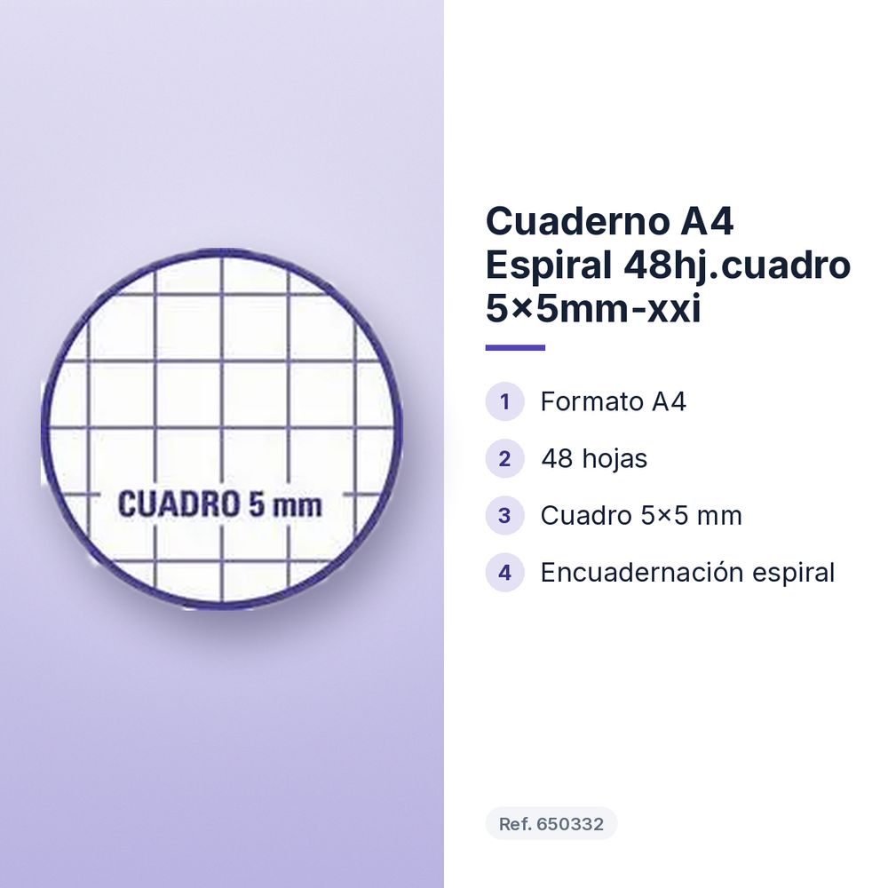 CUADERNO A4 ESPIRAL 48HJ.CUADRO 5X5MM-XXI - características principales