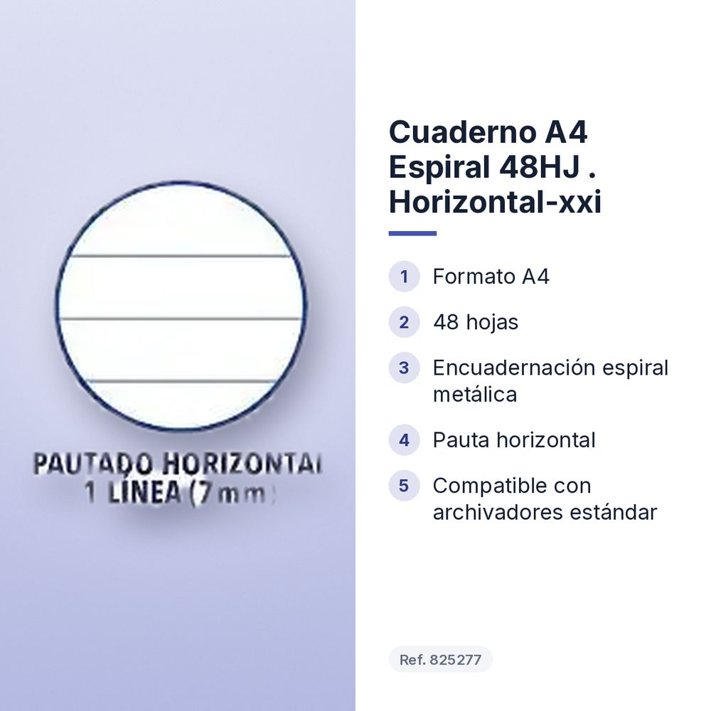 CUADERNO A4 ESPIRAL 48HJ . HORIZONTAL-XXI  - características principales