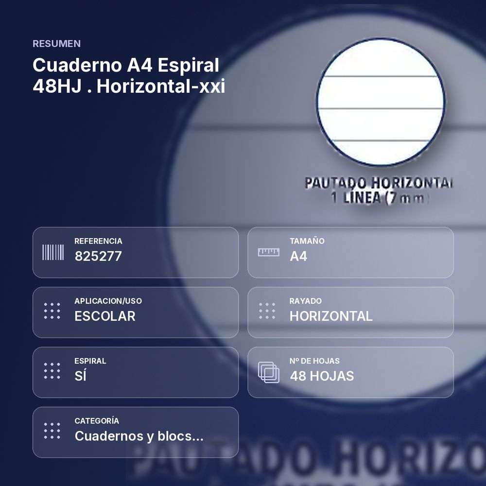 CUADERNO A4 ESPIRAL 48HJ . HORIZONTAL-XXI  - resumen de atributos