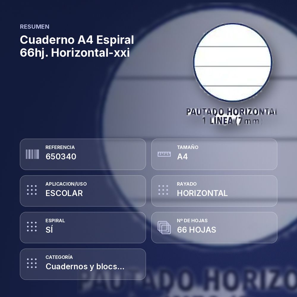 CUADERNO A4 ESPIRAL 66HJ. HORIZONTAL-XXI - resumen de atributos