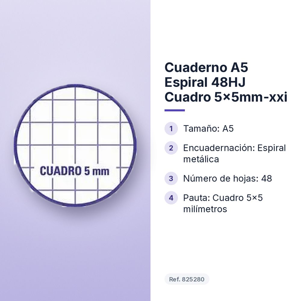 CUADERNO A5 ESPIRAL 48HJ CUADRO 5X5MM-XXI - características principales