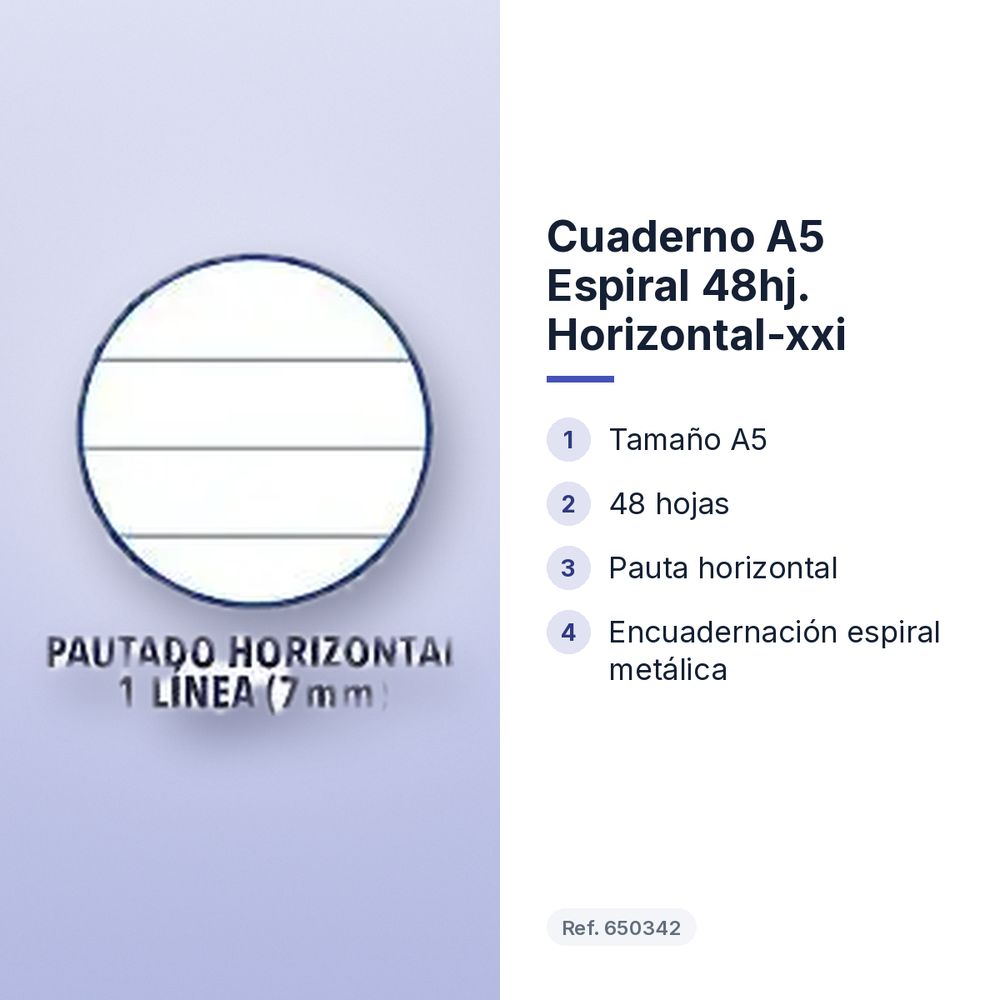 CUADERNO A5 ESPIRAL 48HJ. HORIZONTAL-XXI - características principales