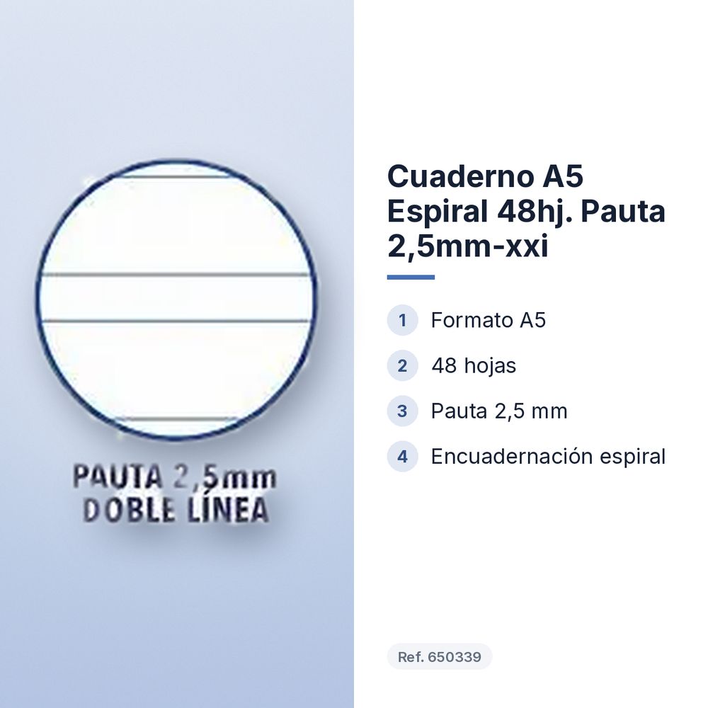 CUADERNO A5 ESPIRAL 48HJ. PAUTA 2,5MM-XXI  - características principales