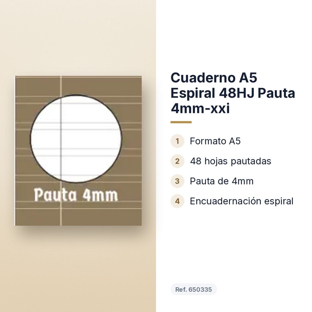 CUADERNO A5 ESPIRAL 48HJ PAUTA 4MM-XXI - características principales