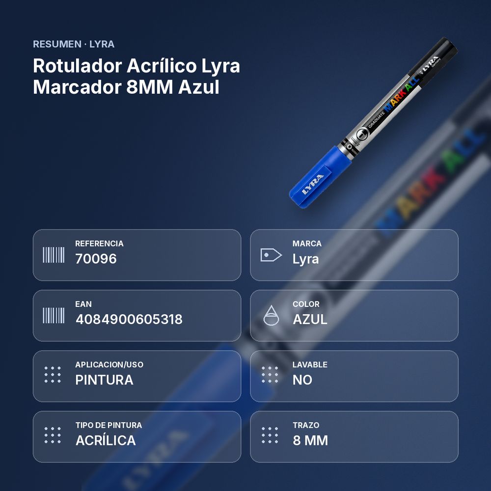 ROTULADOR ACRÍLICO LYRA MARCADOR 8MM AZUL  - resumen de atributos