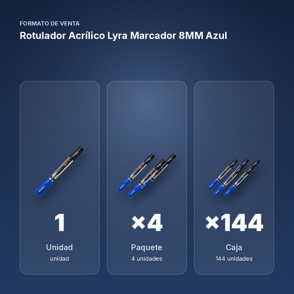 ROTULADOR ACRÍLICO LYRA MARCADOR 8MM AZUL  - formato de venta: paquete de 4, caja de 144