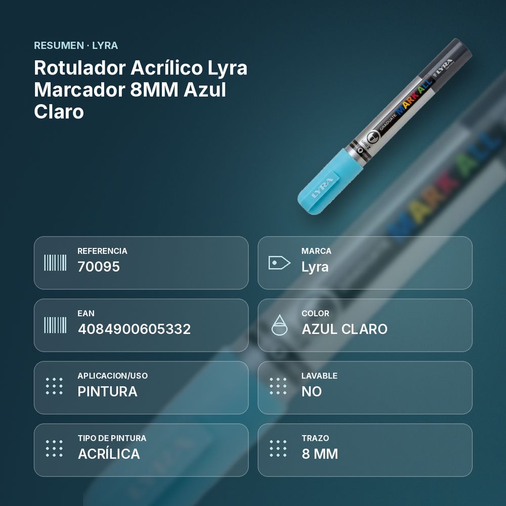 ROTULADOR ACRÍLICO LYRA MARCADOR 8MM AZUL CLARO - resumen de atributos