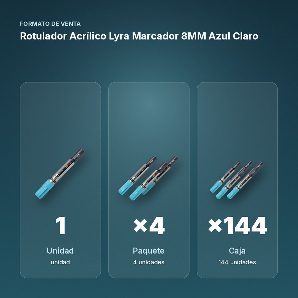 ROTULADOR ACRÍLICO LYRA MARCADOR 8MM AZUL CLARO - formato de venta: paquete de 4, caja de 144