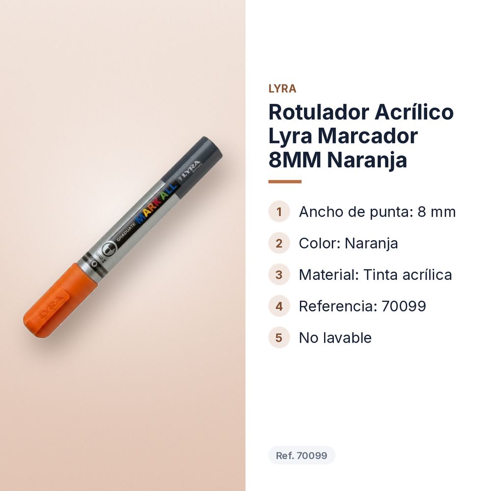 ROTULADOR ACRÍLICO LYRA MARCADOR 8MM NARANJA  - características principales