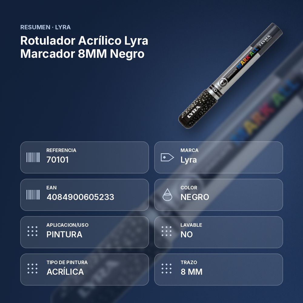 ROTULADOR ACRÍLICO LYRA MARCADOR 8MM NEGRO  - resumen de atributos