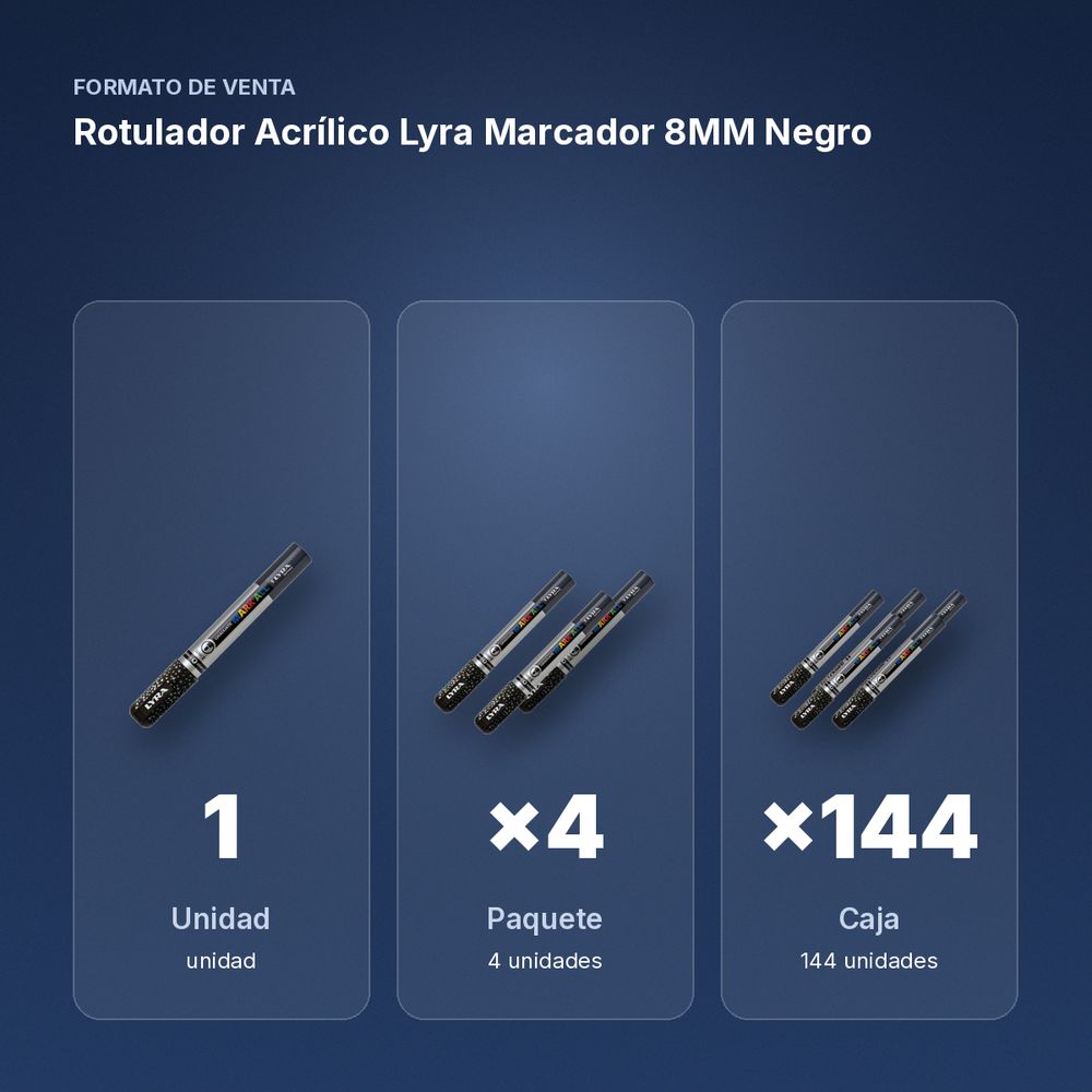 ROTULADOR ACRÍLICO LYRA MARCADOR 8MM NEGRO  - formato de venta: paquete de 4, caja de 144