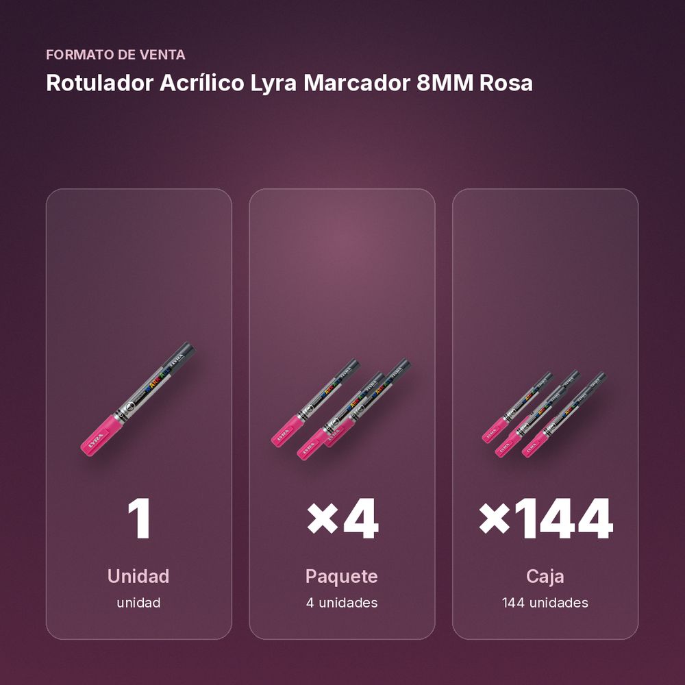 ROTULADOR ACRÍLICO LYRA MARCADOR 8MM ROSA  - formato de venta: paquete de 4, caja de 144