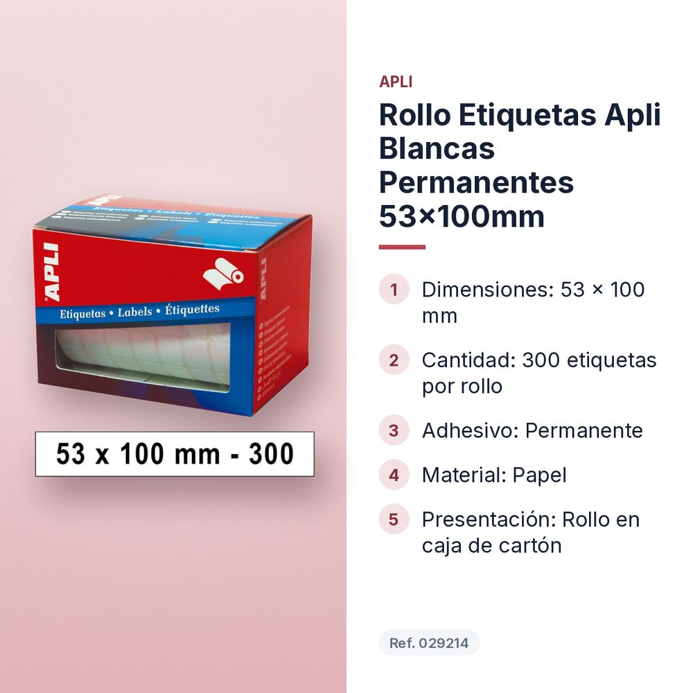 ROLLO ETIQUETAS APLI BLANCAS PERMANENTES 53X100MM - características principales