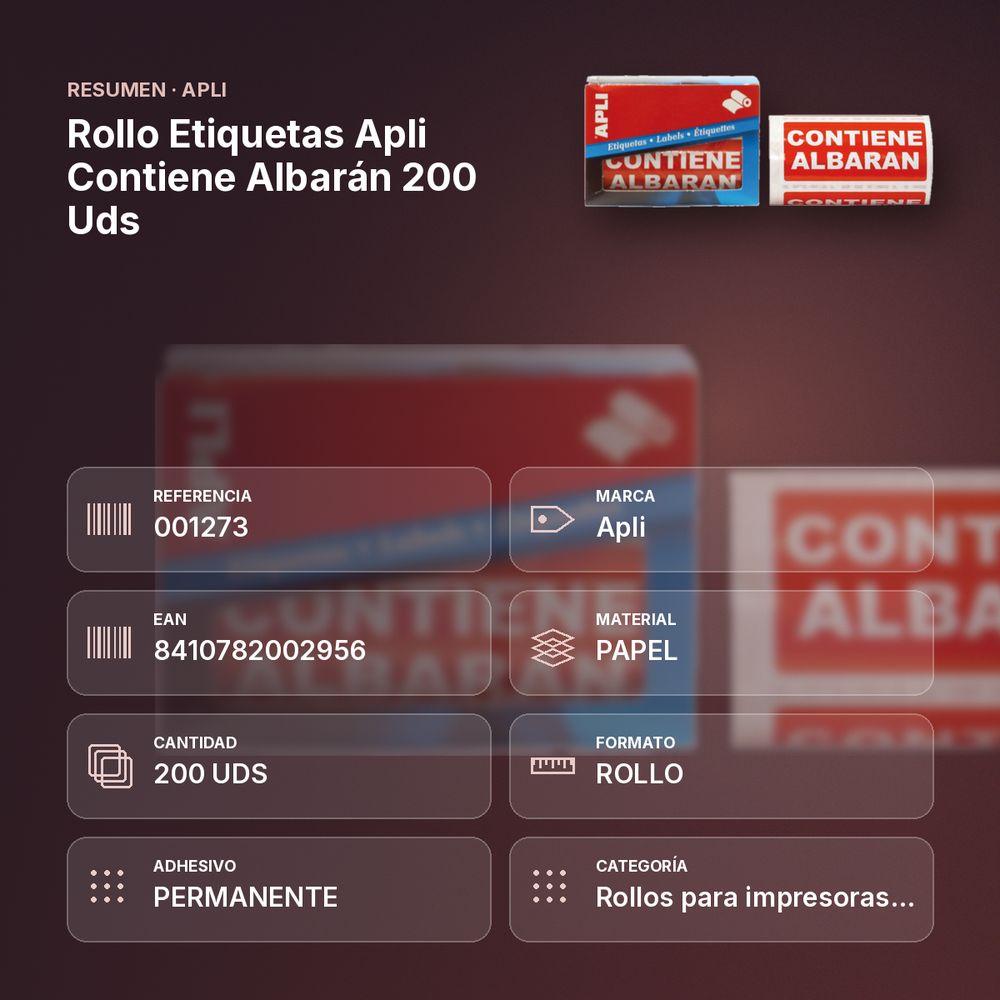 ROLLO ETIQUETAS APLI CONTIENE ALBARÁN 200 UDS - resumen de atributos