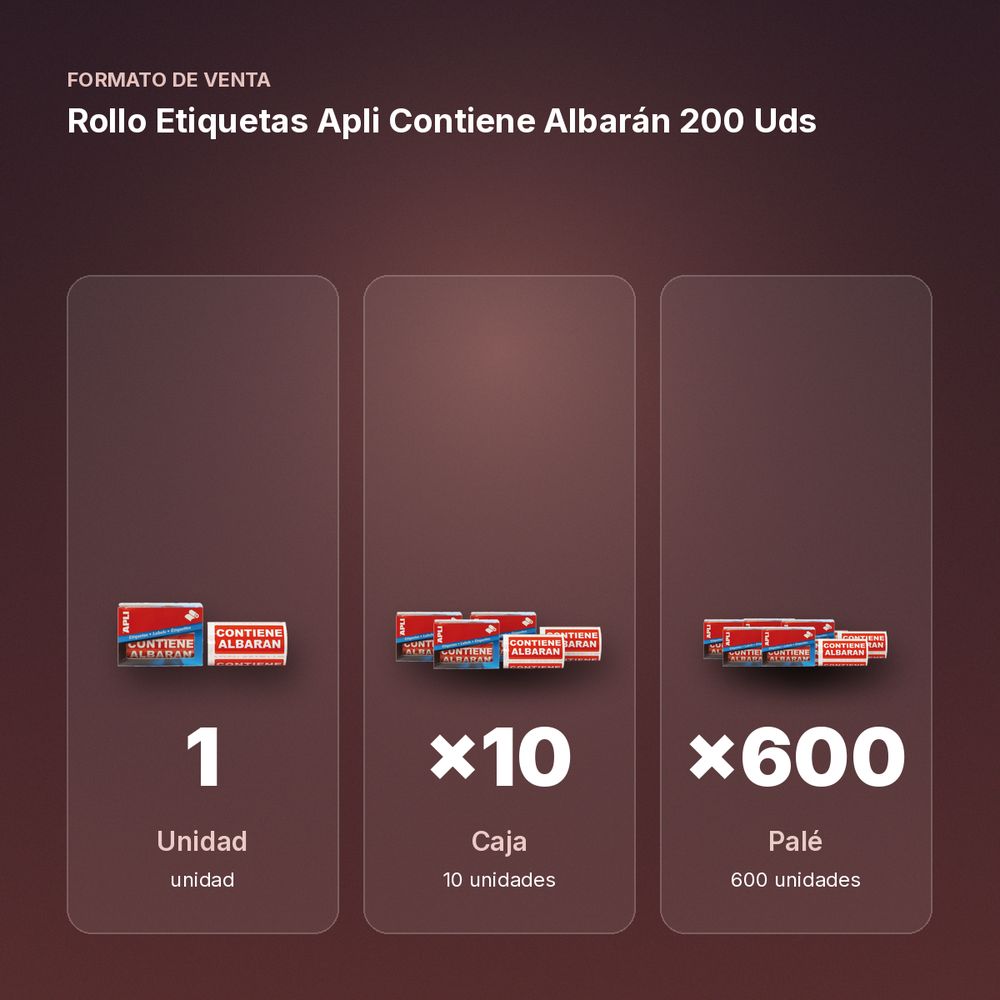 ROLLO ETIQUETAS APLI CONTIENE ALBARÁN 200 UDS - formato de venta: caja de 10, palé de 600