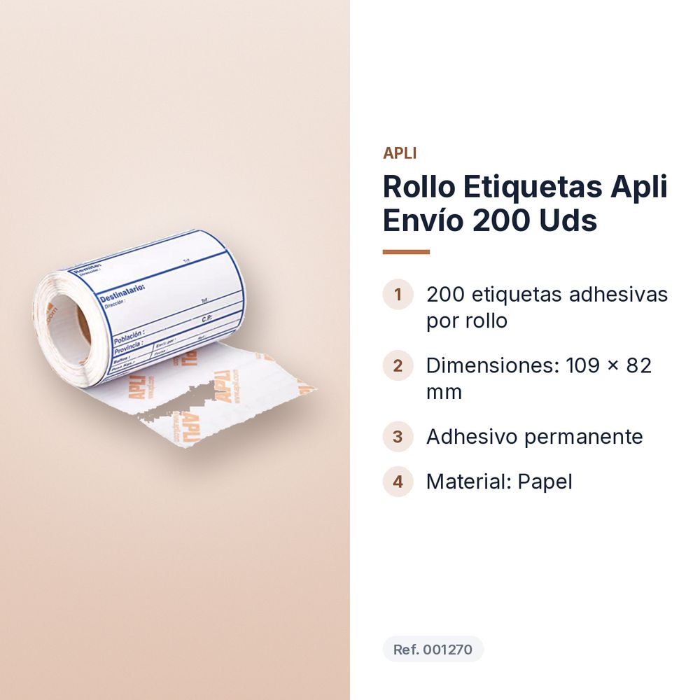 ROLLO ETIQUETAS APLI ENVÍO 200 UDS - características principales