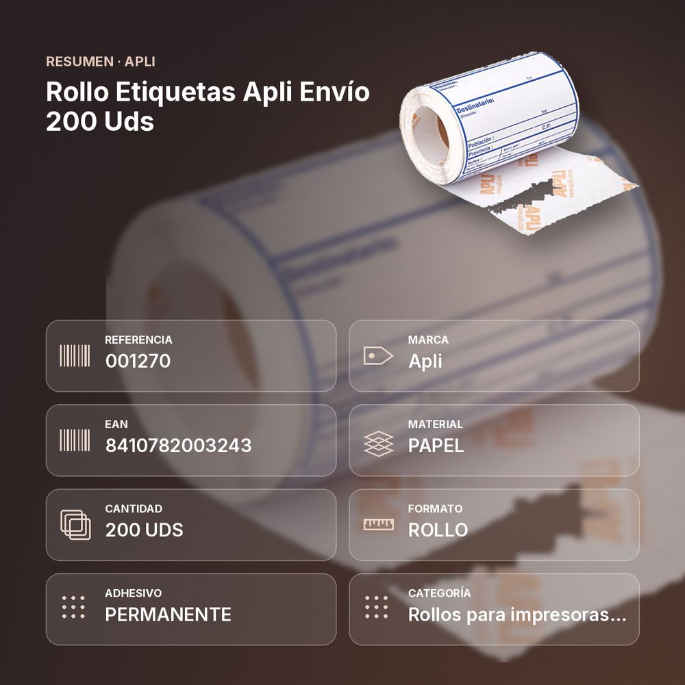 ROLLO ETIQUETAS APLI ENVÍO 200 UDS - resumen de atributos