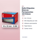 ROLLO ETIQUETAS BLANCAS PERMANENTES 34X53MM - características principales