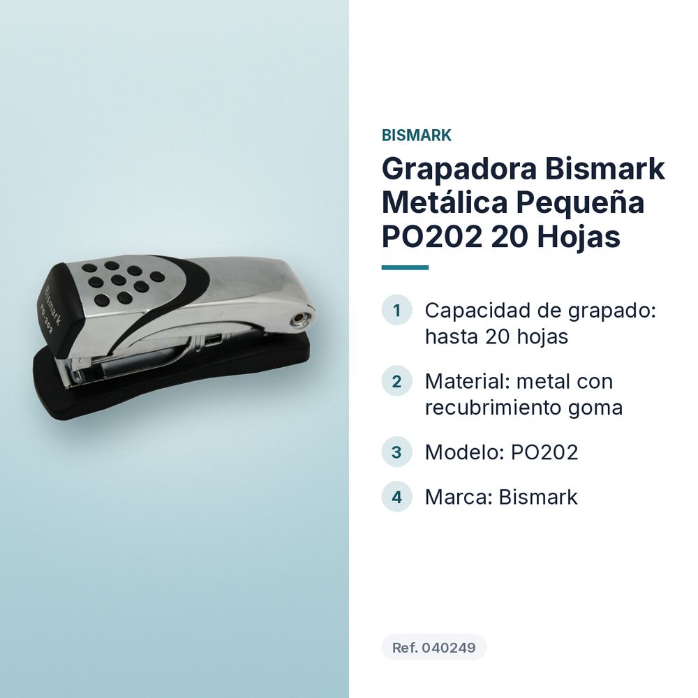 GRAPADORA BISMARK METÁLICA PEQUEÑA PO202 20 HOJAS - características principales