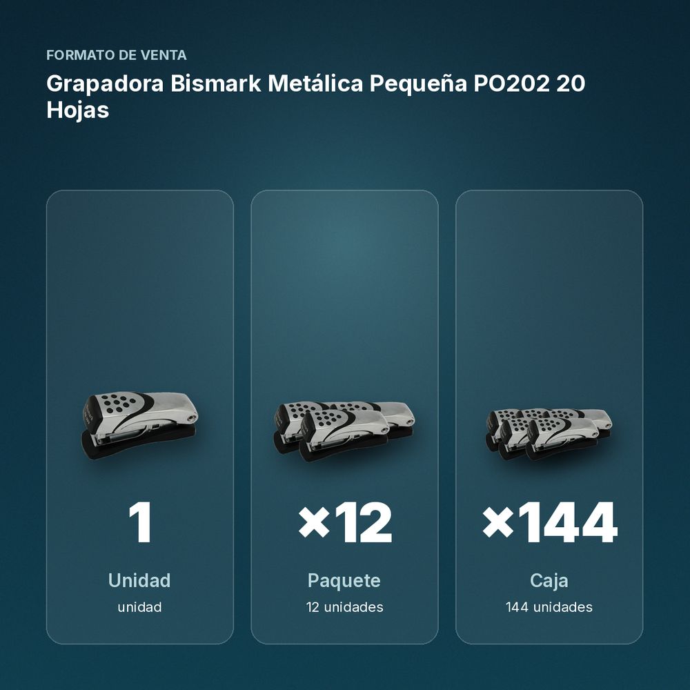 GRAPADORA BISMARK METÁLICA PEQUEÑA PO202 20 HOJAS - formato de venta: paquete de 12, caja de 144
