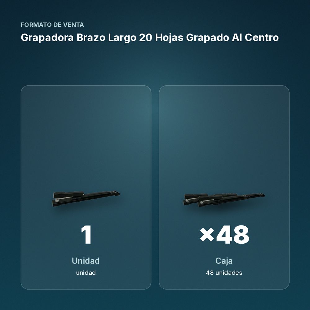 GRAPADORA BRAZO LARGO 20 HOJAS GRAPADO AL CENTRO - formato de venta: caja de 48