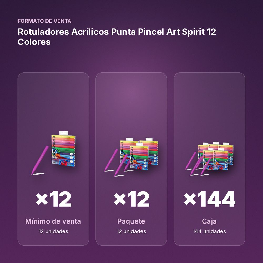 ROTULADORES ACRÍLICOS PUNTA PINCEL ART SPIRIT 12 COLORES - formato de venta: paquete de 12, caja de 144