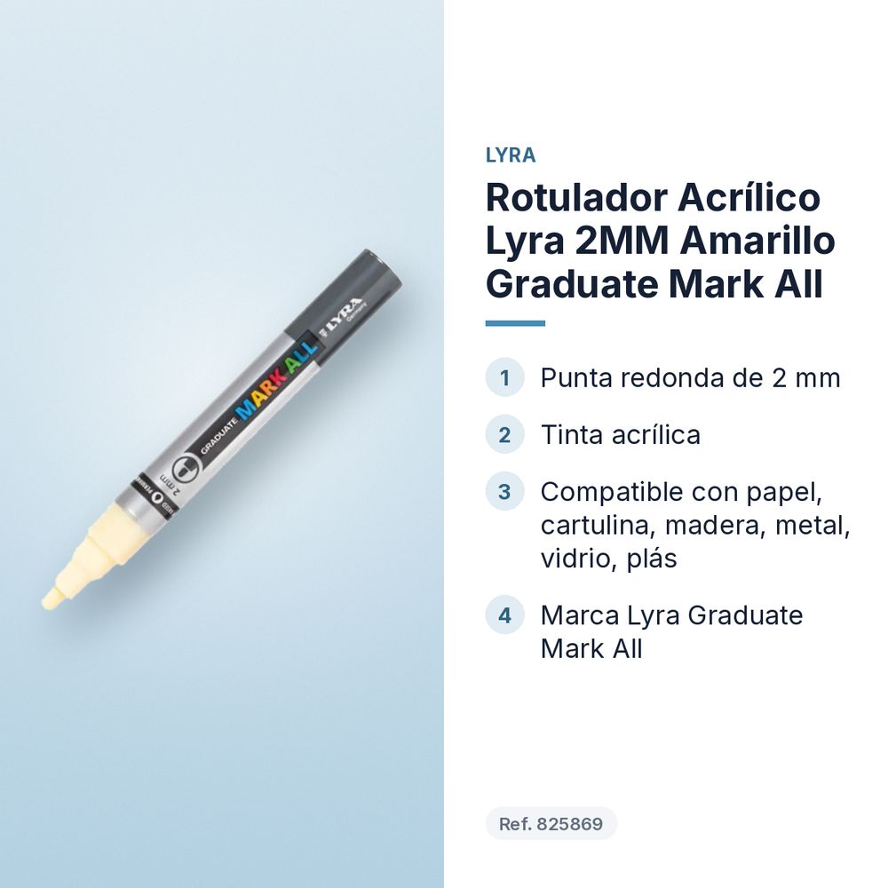 ROTULADOR ACRÍLICO LYRA 2MM AMARILLO GRADUATE MARK ALL  - características principales