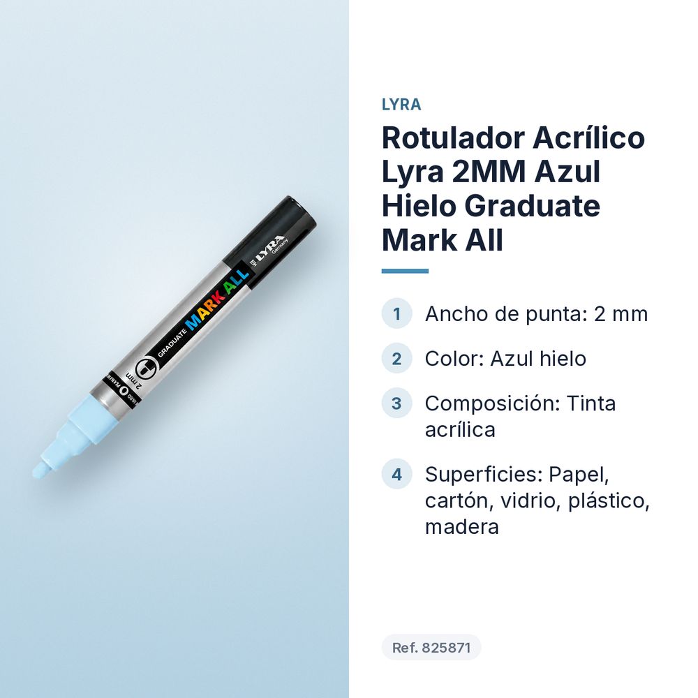 ROTULADOR ACRÍLICO LYRA 2MM AZUL HIELO GRADUATE MARK ALL  - características principales