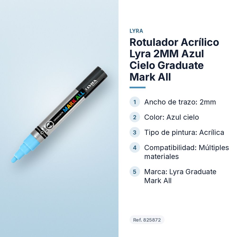 ROTULADOR ACRÍLICO LYRA 2MM AZUL CIELO GRADUATE MARK ALL - características principales
