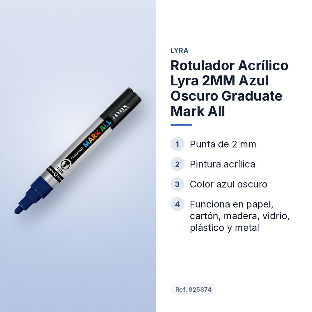 ROTULADOR ACRÍLICO LYRA 2MM AZUL OSCURO GRADUATE MARK ALL  - características principales