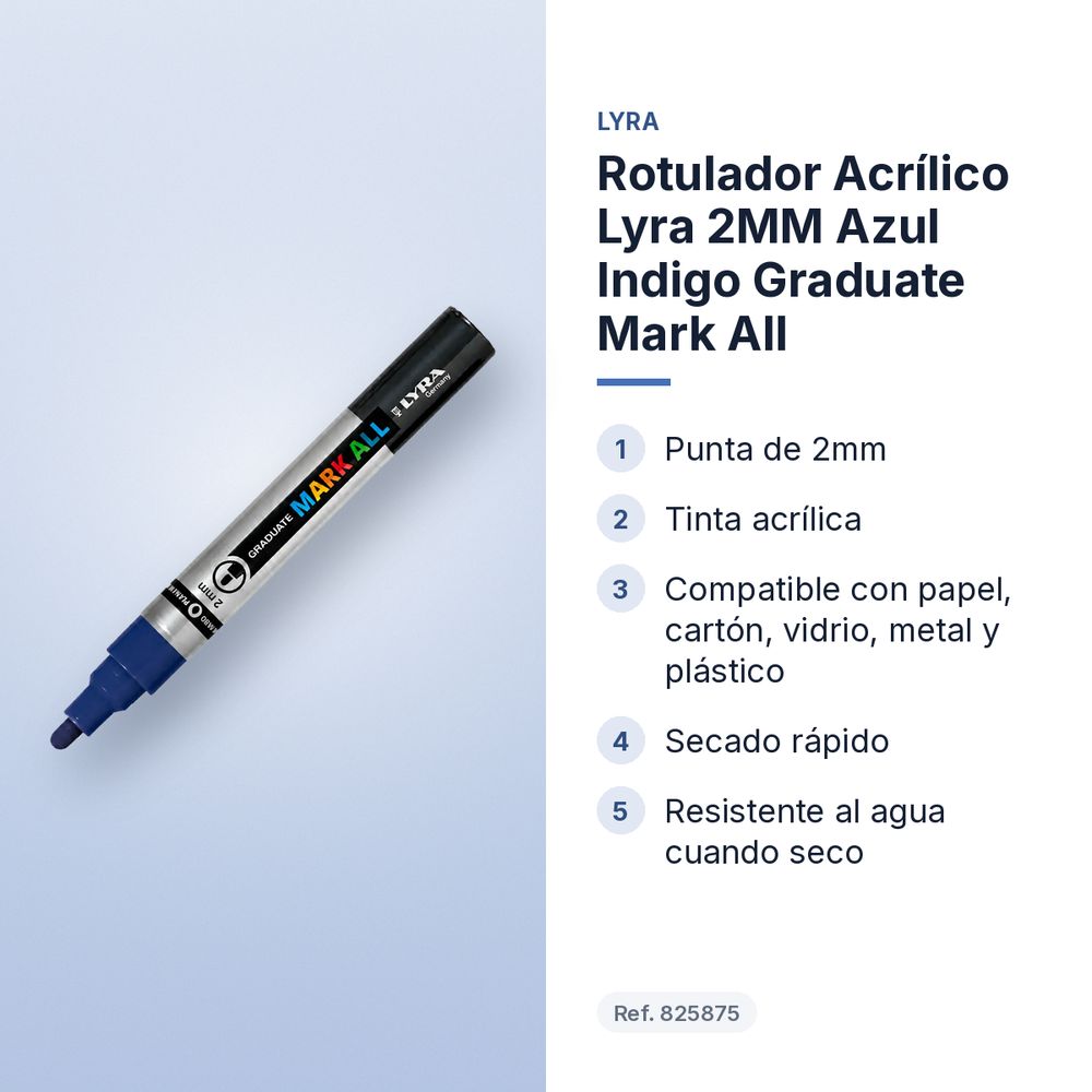 ROTULADOR ACRÍLICO LYRA 2MM AZUL INDIGO GRADUATE MARK ALL  - características principales