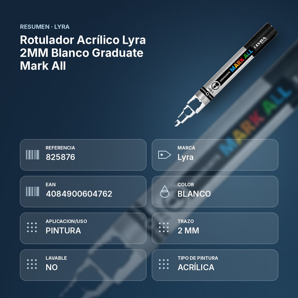 ROTULADOR ACRÍLICO LYRA 2MM BLANCO GRADUATE MARK ALL - resumen de atributos