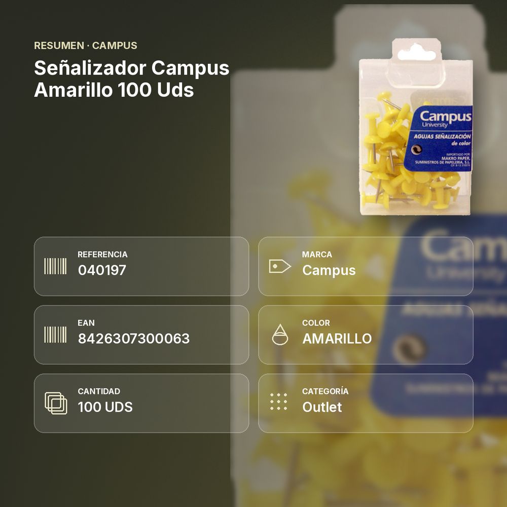 SEÑALIZADOR CAMPUS AMARILLO 100 UDS - resumen de atributos