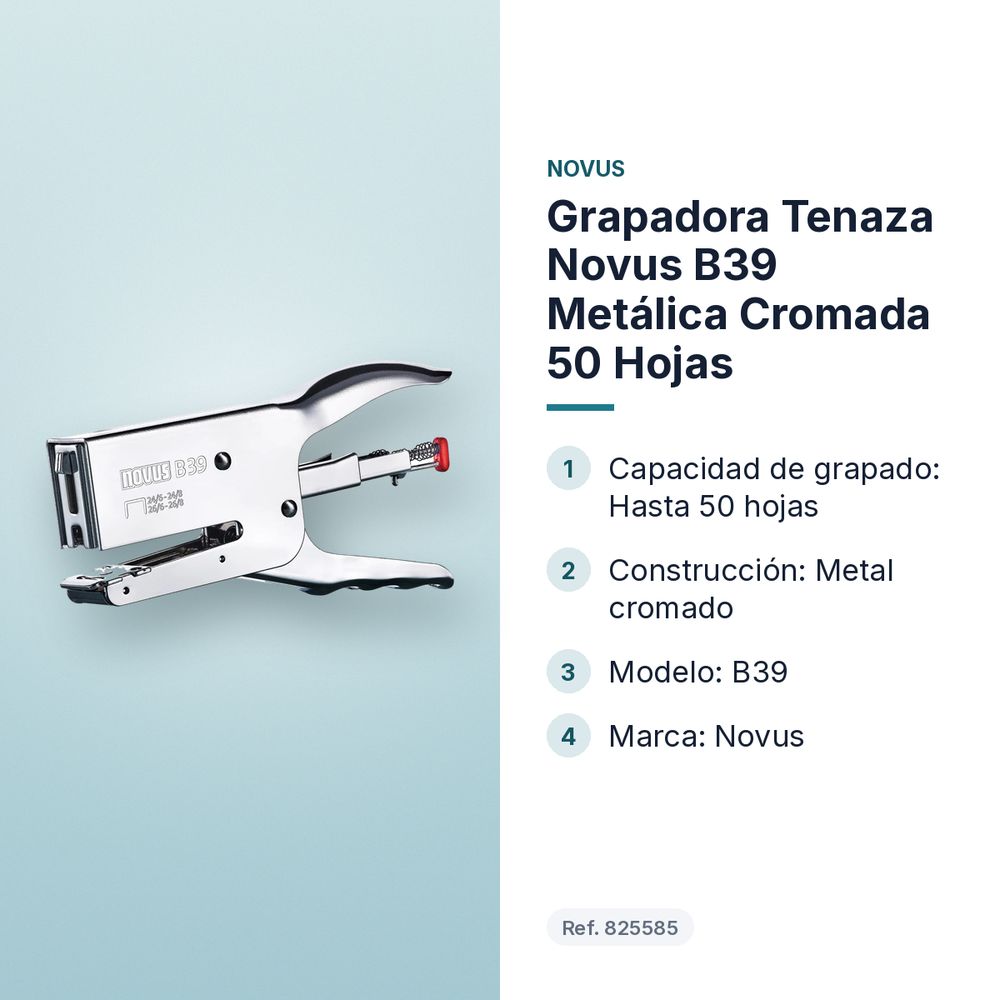 GRAPADORA TENAZA NOVUS B39 METÁLICA CROMADA 50 HOJAS - características principales