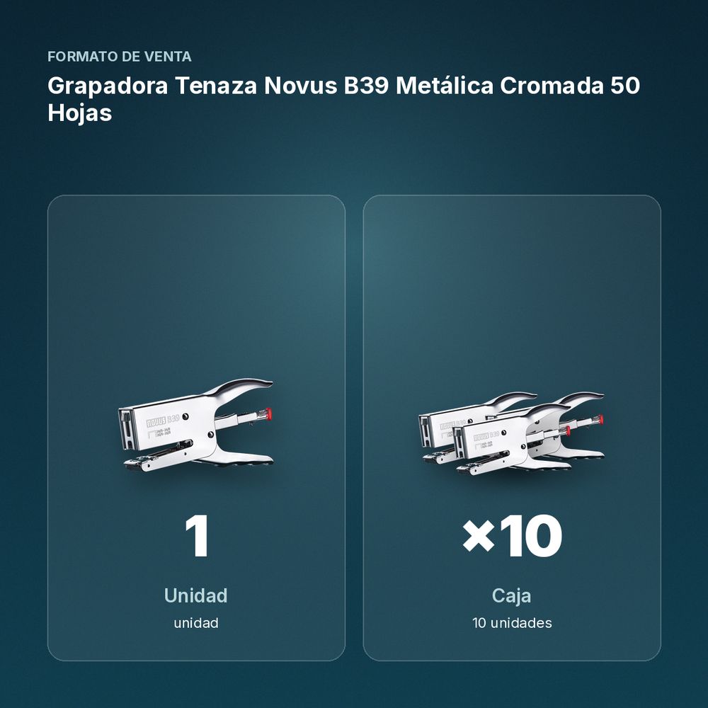 GRAPADORA TENAZA NOVUS B39 METÁLICA CROMADA 50 HOJAS - formato de venta: caja de 10