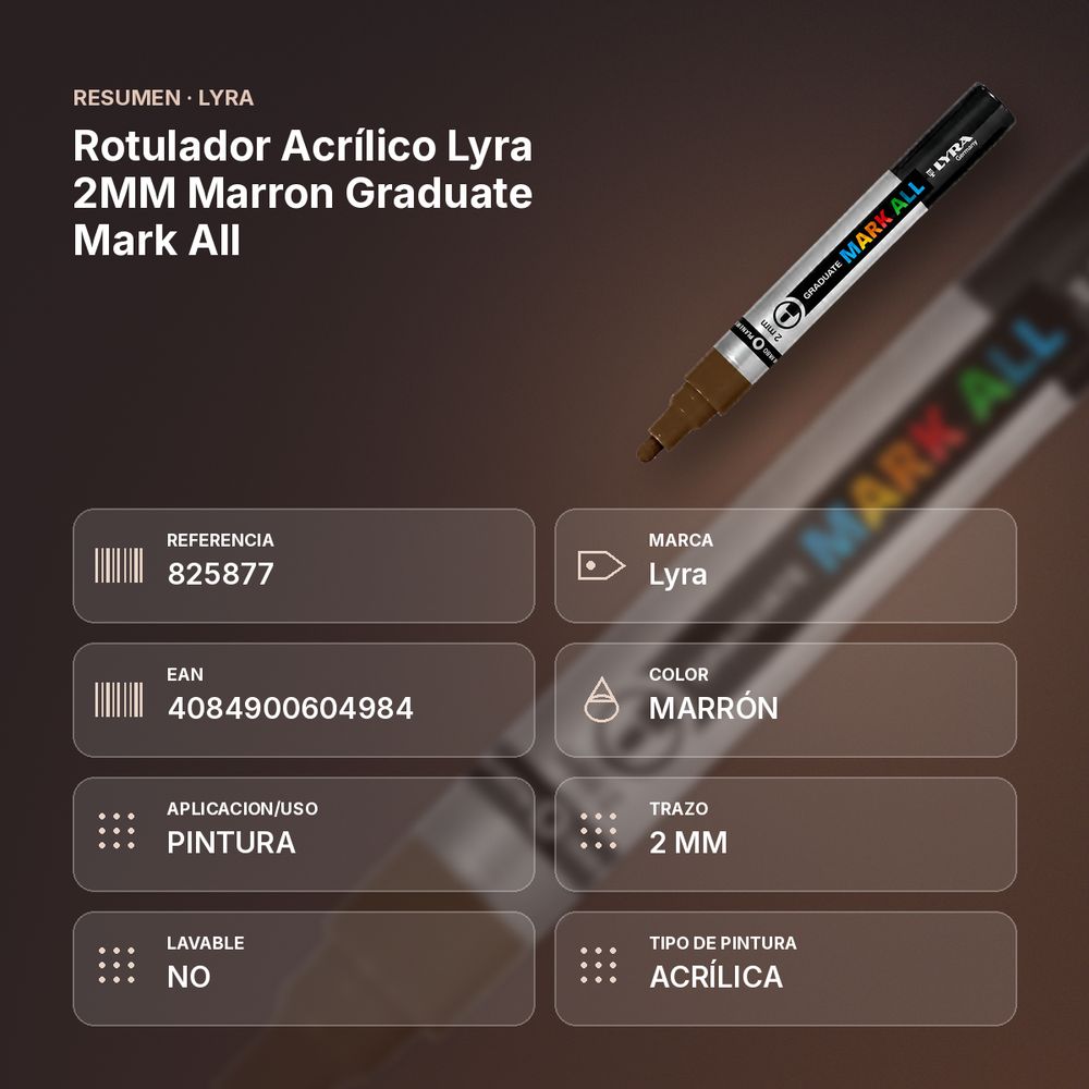 ROTULADOR ACRÍLICO LYRA 2MM MARRON GRADUATE MARK ALL - resumen de atributos