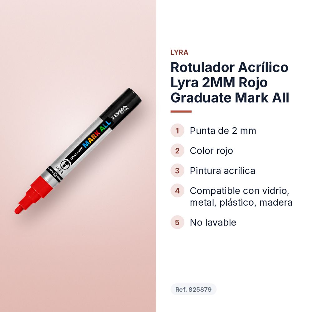 ROTULADOR ACRÍLICO LYRA 2MM ROJO GRADUATE MARK ALL - características principales