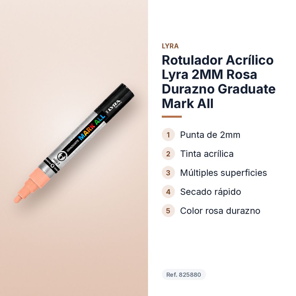 ROTULADOR ACRÍLICO LYRA 2MM ROSA DURAZNO GRADUATE MARK ALL - características principales