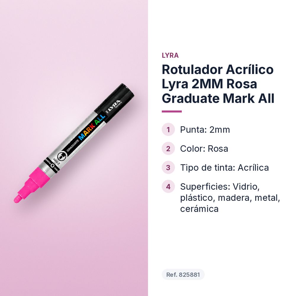 ROTULADOR ACRÍLICO LYRA 2MM ROSA GRADUATE MARK ALL - características principales