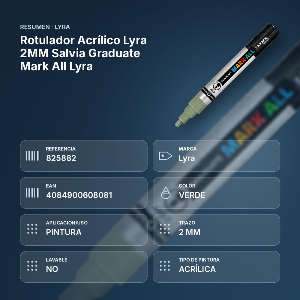 ROTULADOR ACRÍLICO LYRA 2MM SALVIA GRADUATE MARK ALL LYRA - resumen de atributos